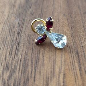 Angel‎ Pin Brooch Gold Tone Red Clear Rhinestone Holiday Christmas Jewelry